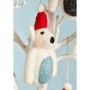 Felt Polar Bear in Santa Hat